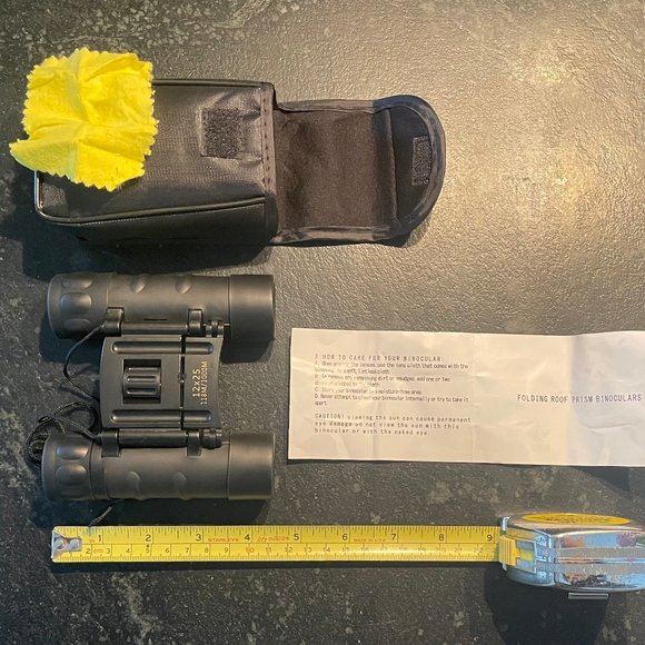 12x25 Binoculars w/ Carry Case, Strap, Cloth, Instructions - Picture 3 of 9